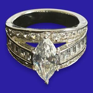 Marquise Ring Sterling Silver Size 6 Marked DK 925 See Pictures